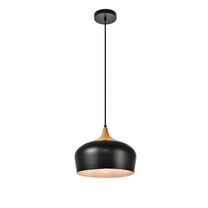 Living District Nora 1 Light Aluminum Pendant in Black & Natural Wood