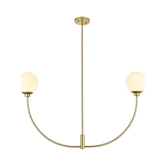 Living District Nyomi 24" 2-Light Metal/Glass Chandelier in Brass/White