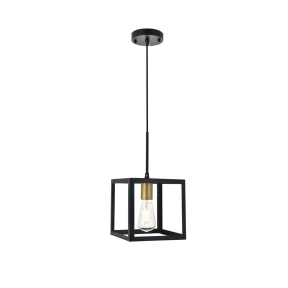 Living District Resolute 1-Light Mid-Century Metal Pendant in Brass and Black