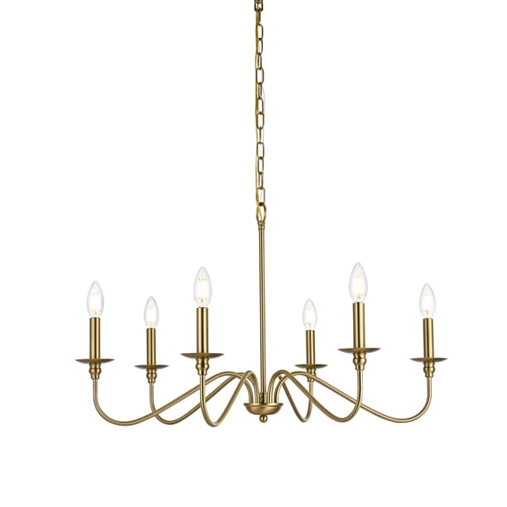 Living District Rohan 30" 6-Light Transitional Metal Chandelier in Satin Gold