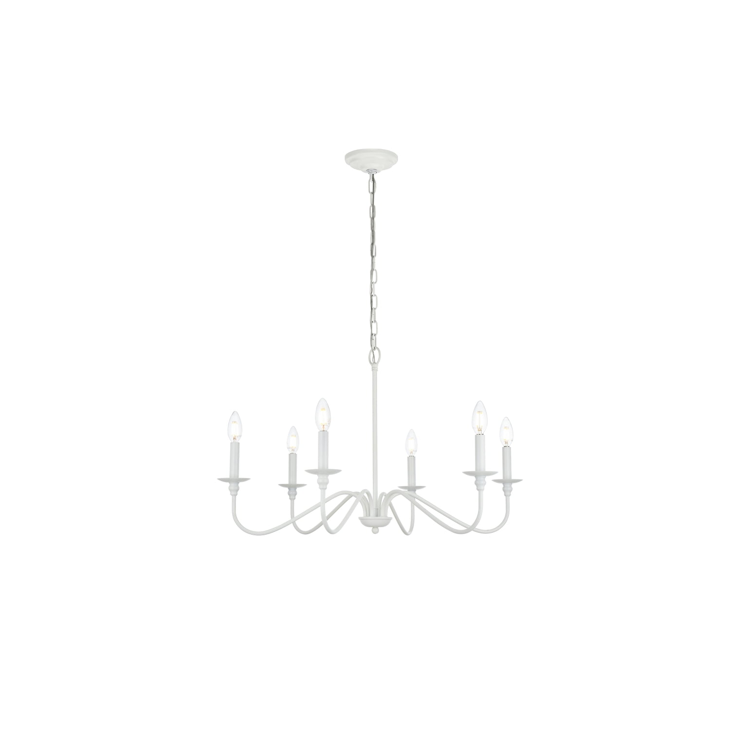 Elegant White Iron 36" 6-Light Dimmable Chandelier
