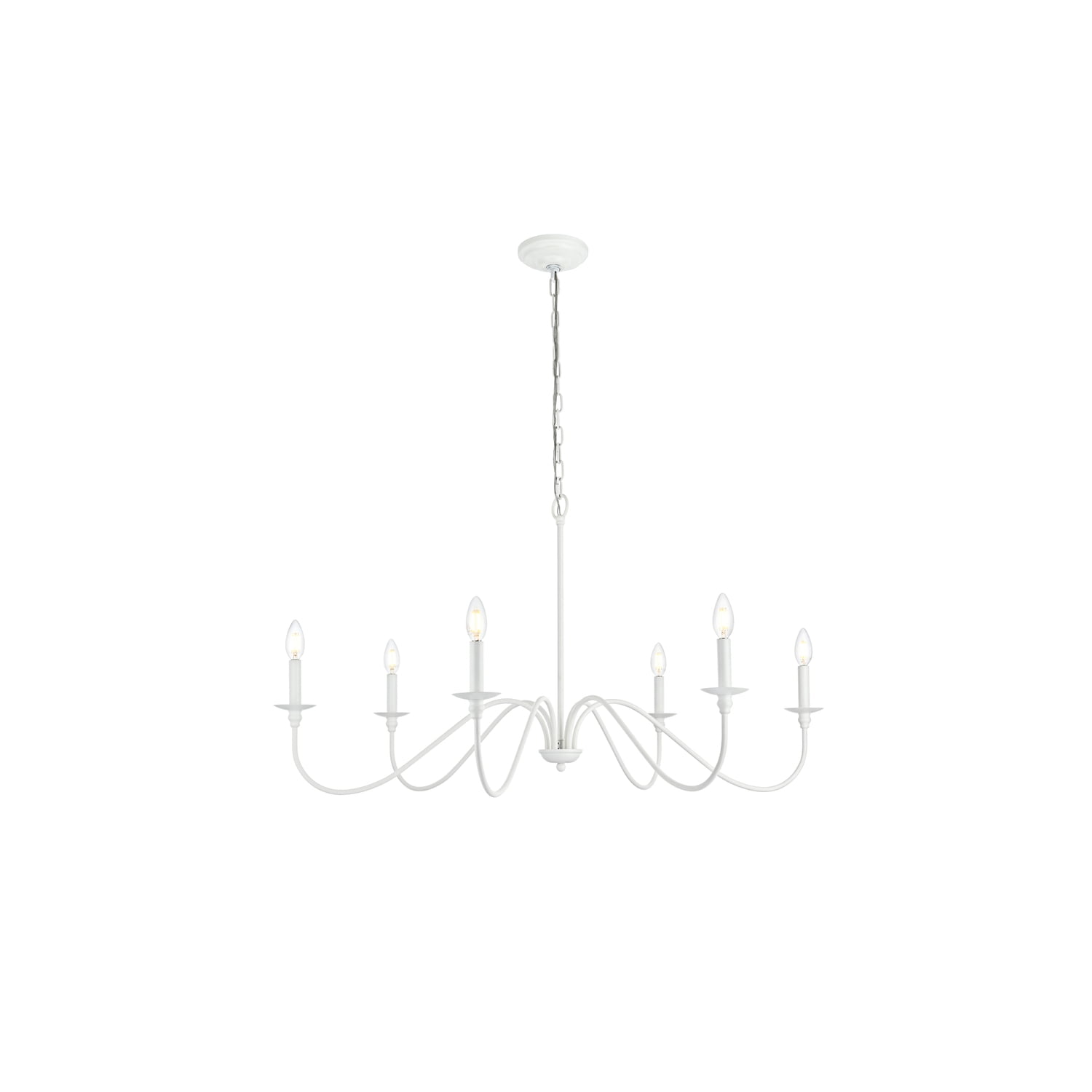 White Iron 6-Light Candle Chandelier with Adjustable Chain