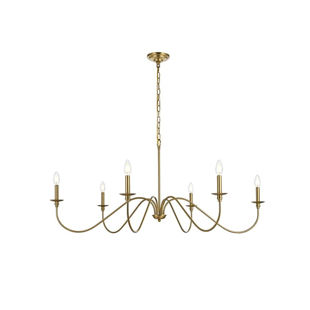 Living District Rohan 48" 6-Light Transitional Metal Chandelier in Satin Gold