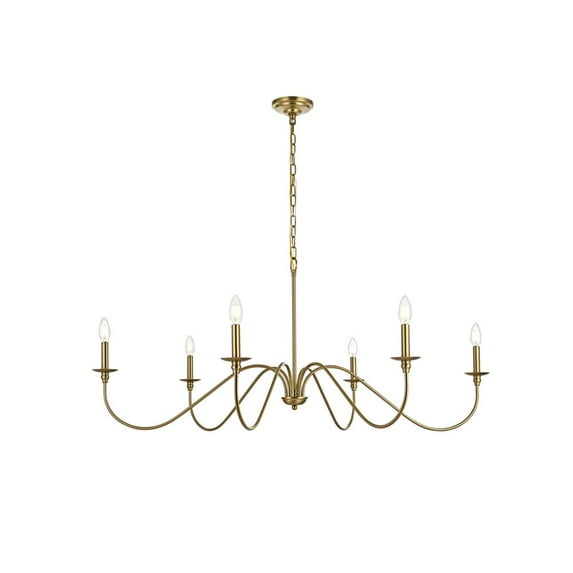 Living District Rohan 48" 6-Light Transitional Metal Chandelier in Satin Gold