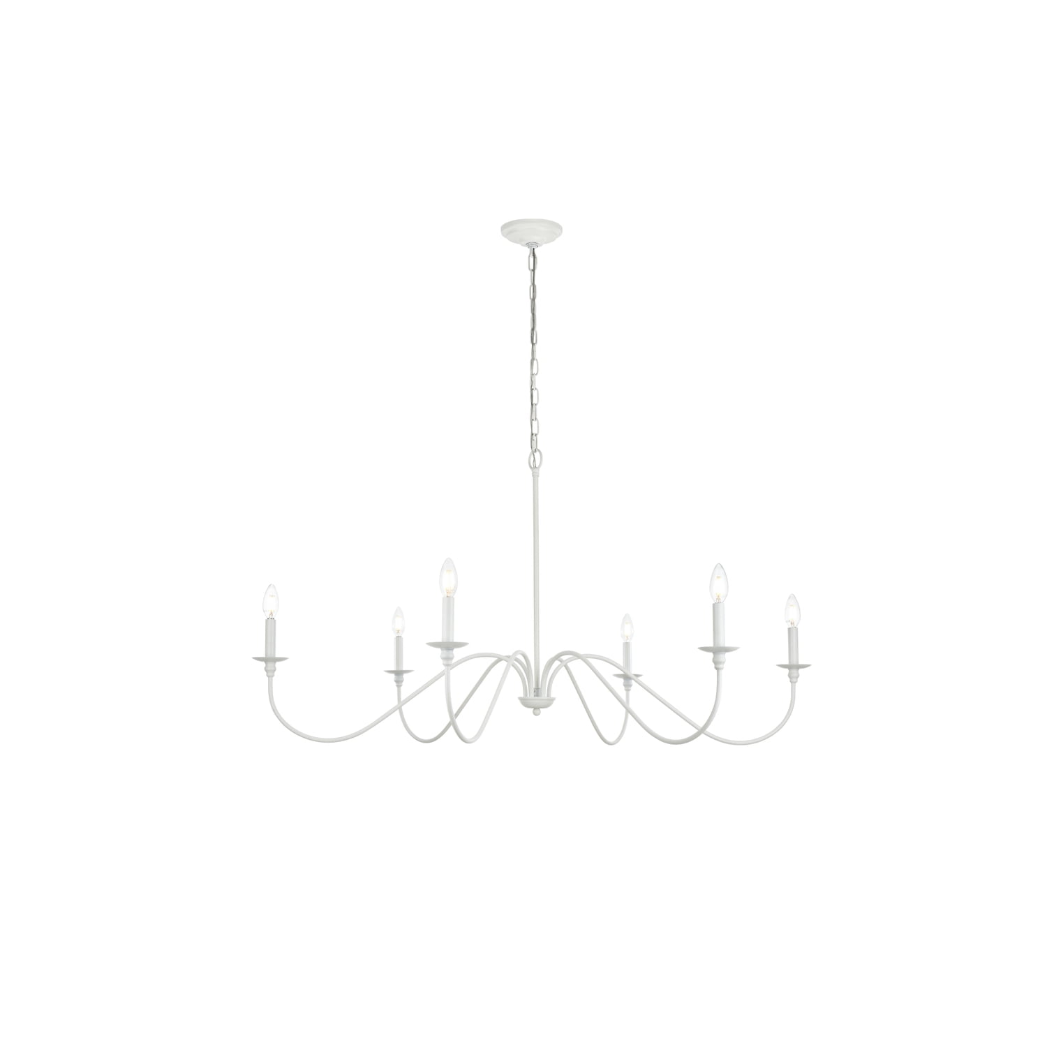 Elegant White Iron 48" 6-Light Plug-In Chandelier