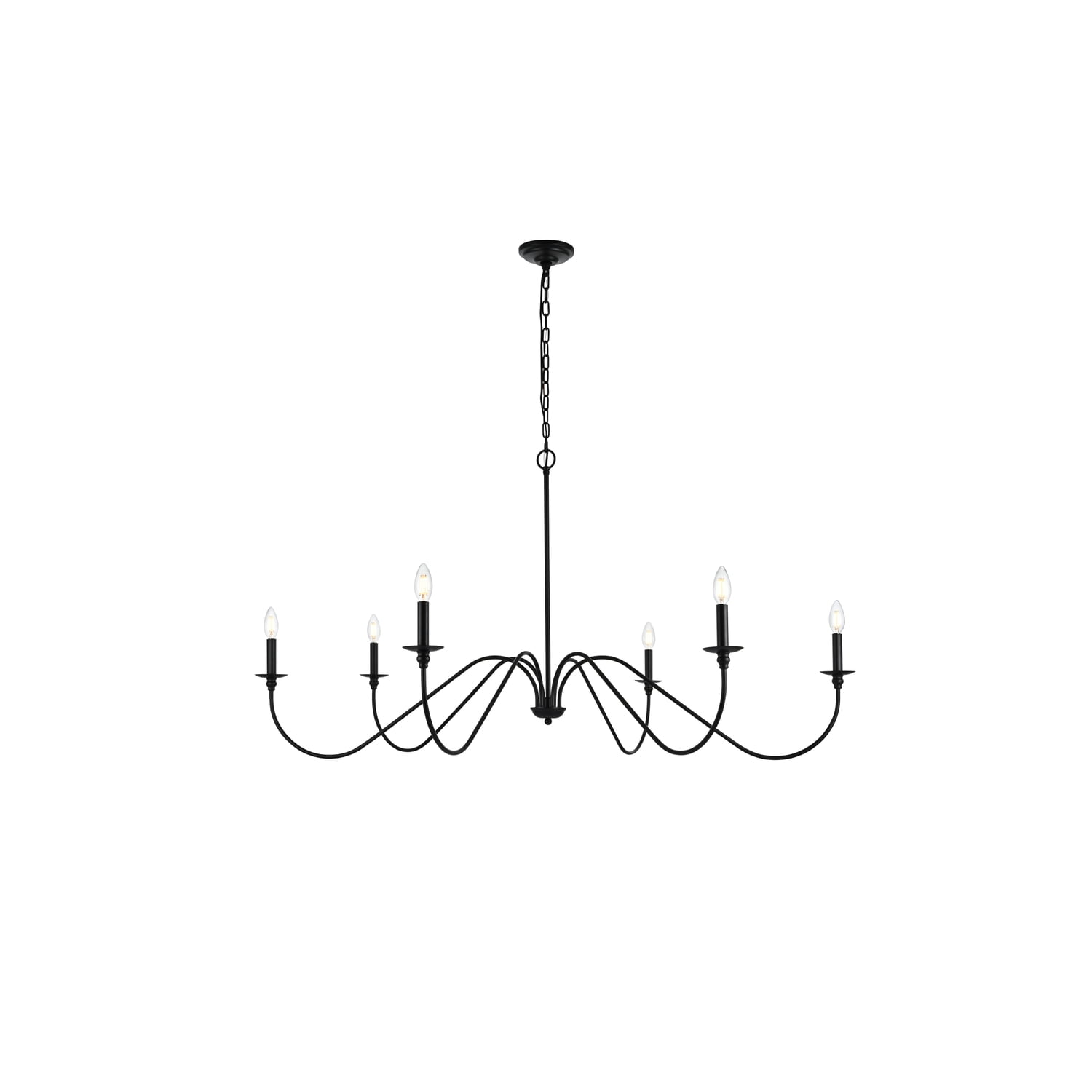 Matte Black 54" Iron 6-Light Candle Chandelier