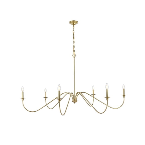 Living District Rohan 60" 6-Light Transitional Metal Chandelier in Brass