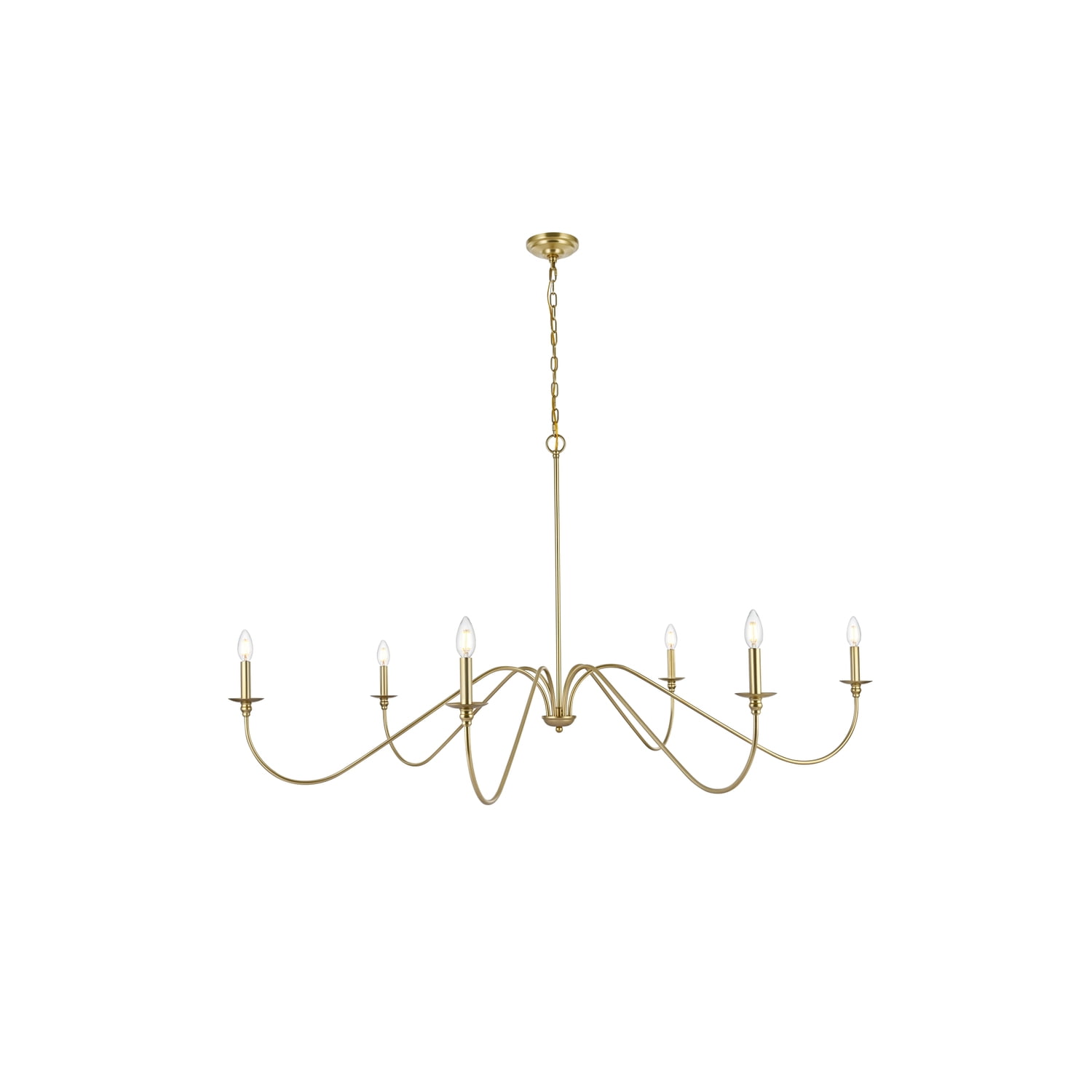 Elegant Brass 60" 6-Light Metal Chandelier