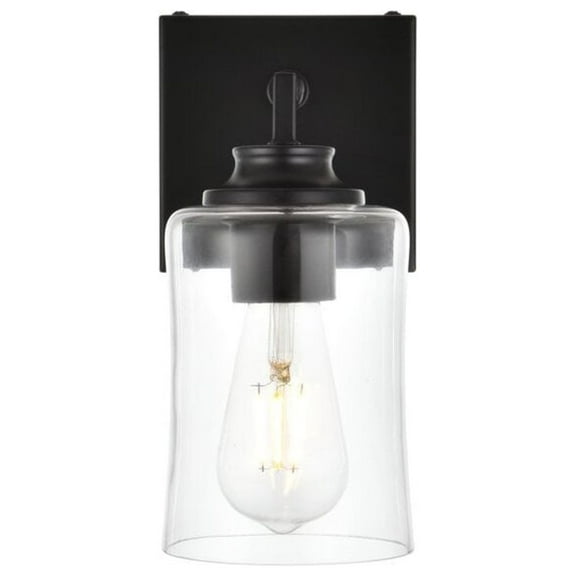 Living District Ronnie 1-Light Iron & Glass Bath Sconce in Black/Clear