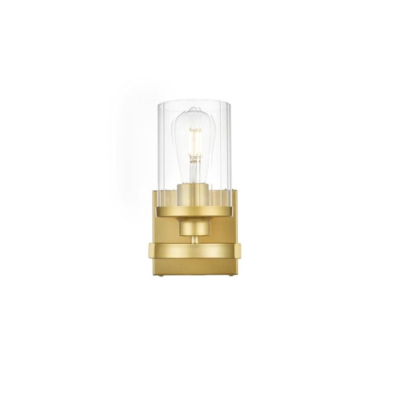 Living District Saanvi 1-Light Iron & Glass Bath Sconce in Brass/Clear