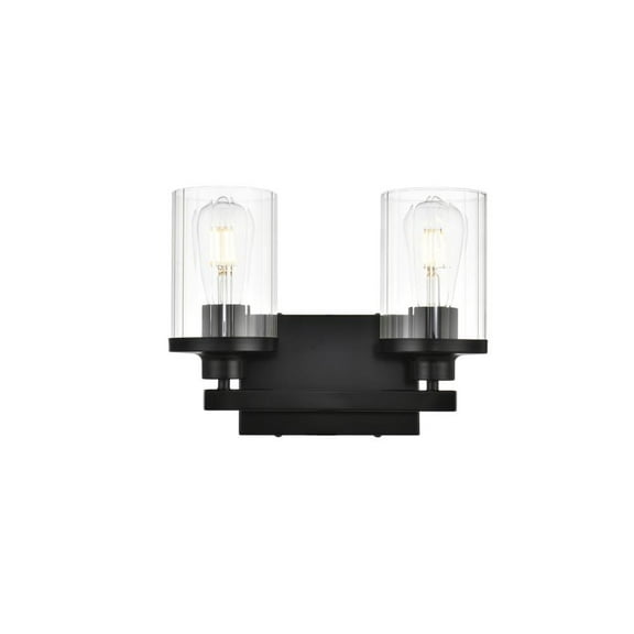 Living District Saanvi 2-Light Iron & Glass Bath Sconce in Black/Clear