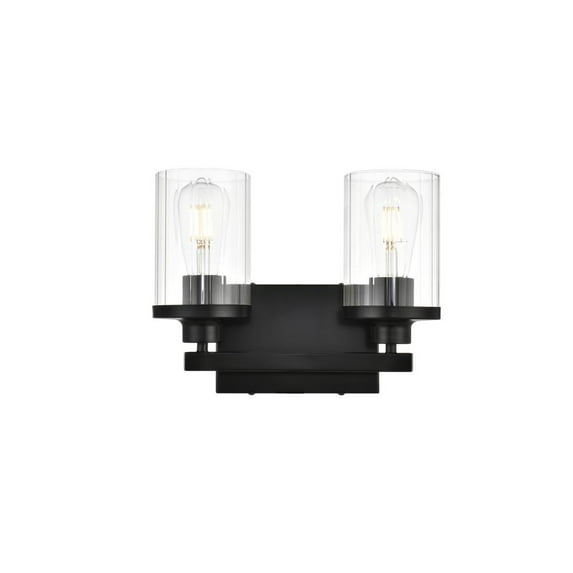 Living District Saanvi 2-Light Iron & Glass Bath Sconce in Black/Clear