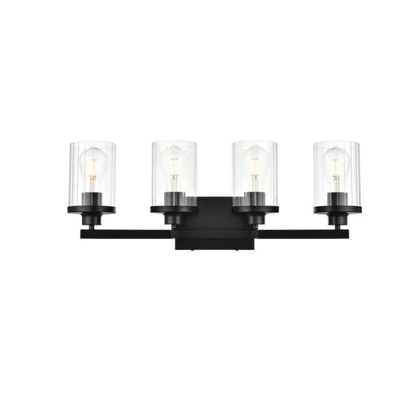 Living District Saanvi 4-Light Iron & Glass Bath Sconce in Black/Clear