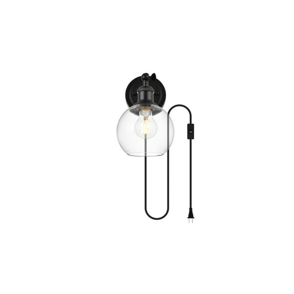 Living District Wesson 1 light Black and Clear plug in wall sconce