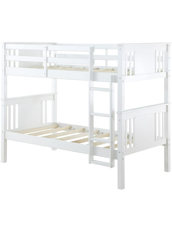 Living Dylan Kids Bunk Beds  with Guard Rail and Ladder  Wood  Twin Over Twin  White