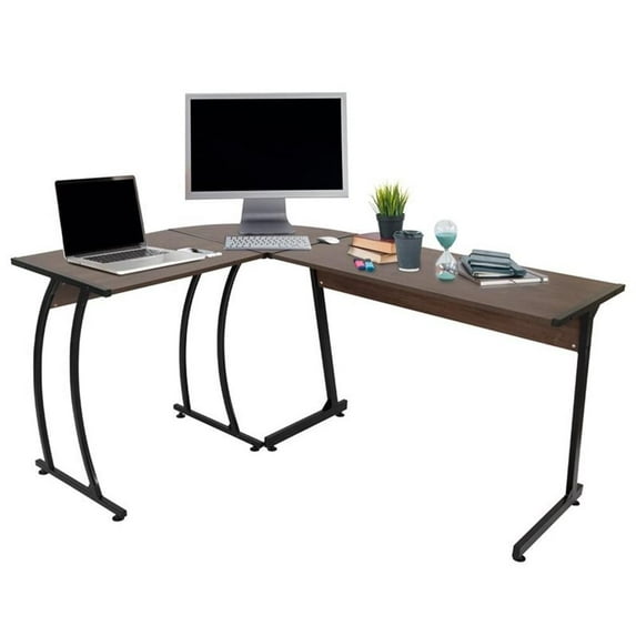 Living Essentials Ethan L-Shaped Corner Wood Top Computer Desk in Aged Oak