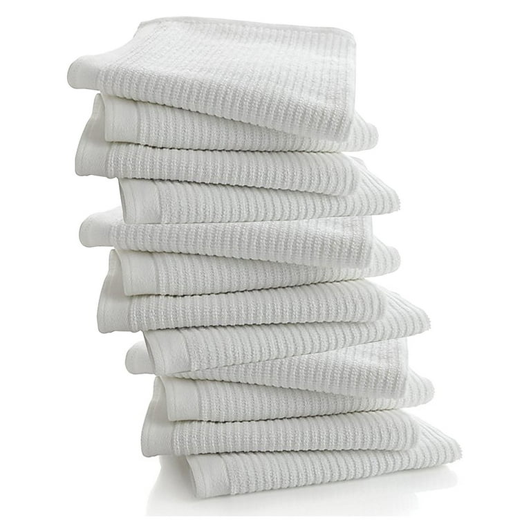 GREEN LIFESTYLE Terry Kitchen Bar Mops Kitchen Towel 12 Pack, Pure Cotton  White Dish Cloths, Rags, Restaurant Cleaning Towels Ring Spun 100% Cotton