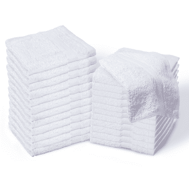 Living Fashions Bulk Spa White Wash Cloths 24 Pk - 12” x 12” – Thick Loop Pile Face Towels