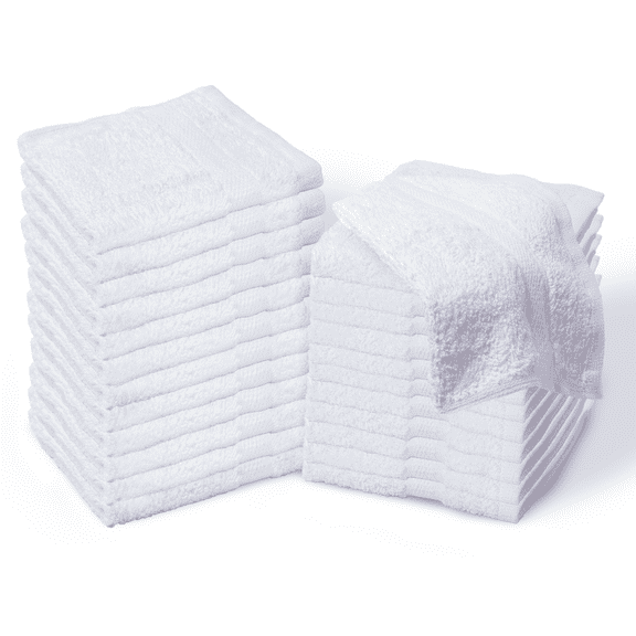 Living Fashions Bulk Spa White Wash Cloths 24 Pk - 12” x 12” – Thick Loop Pile Face Towels