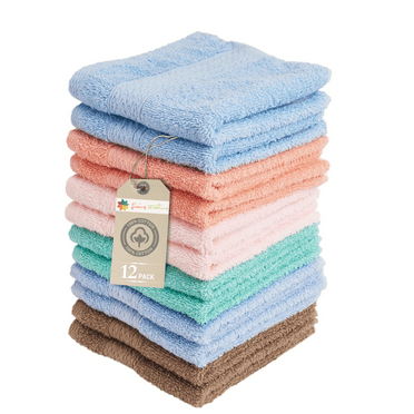 Living Fashions Luxurious Washcloths - Set of 12 - Size 13" x 13" - Absorbent and Soft Cotton Wash Cloth for Body and Face