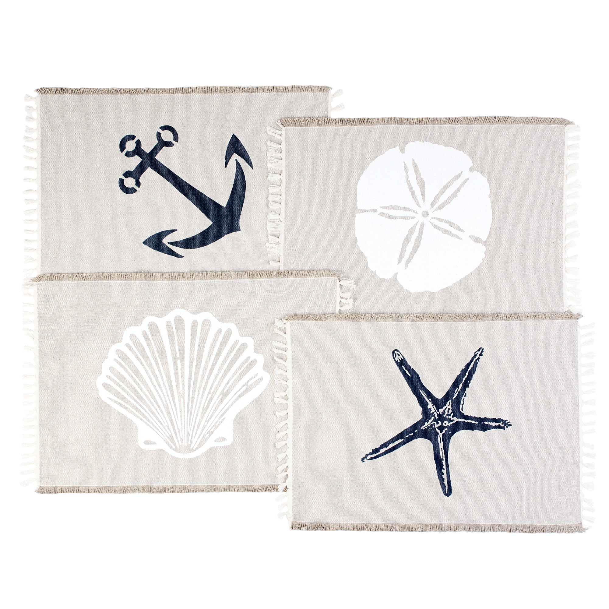 Table Mats Set of 4 Welcome Vintage Ocean Conch Starfish Table Placemat  12x18 Inch Washable Table Mats Oxford Cloth Today's Deals Placement Heat