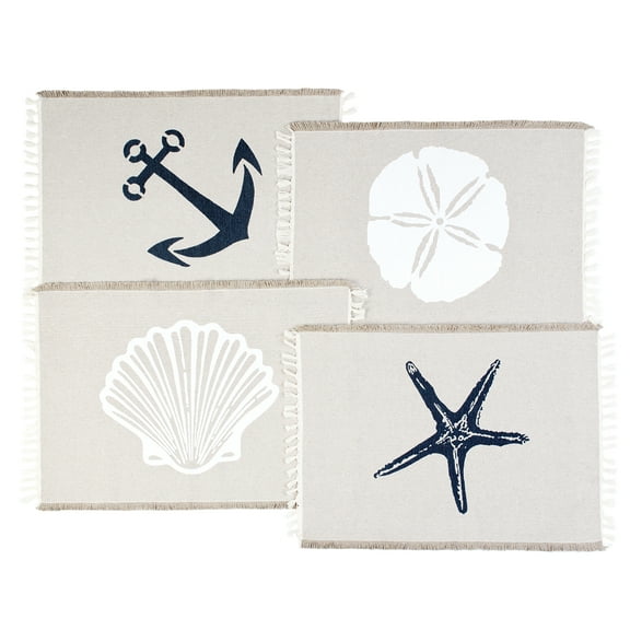 Living Fashions Table Place Mats Set of 4 - Beach Coastal Theme Placemats - Beige