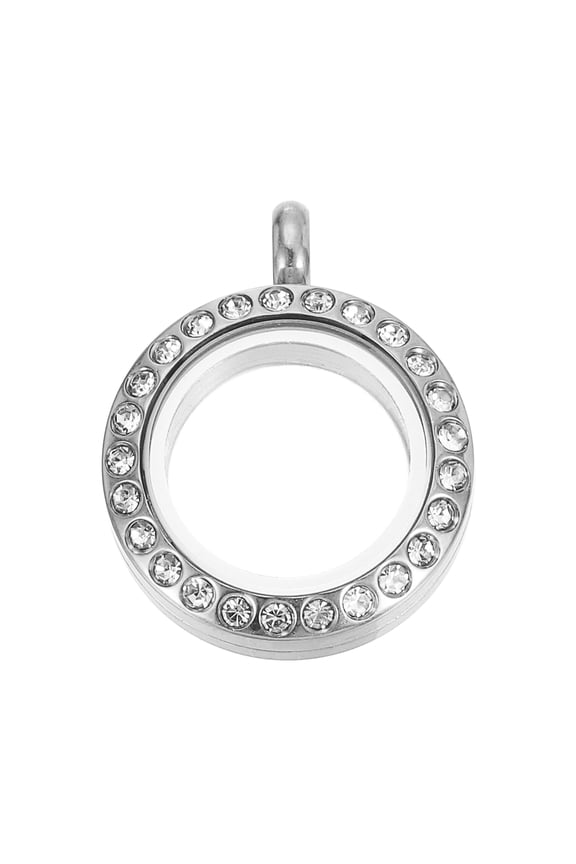 Living Floating Memory Locket, 13.7mm Stainless Steel Round Glass Locket, Silver
