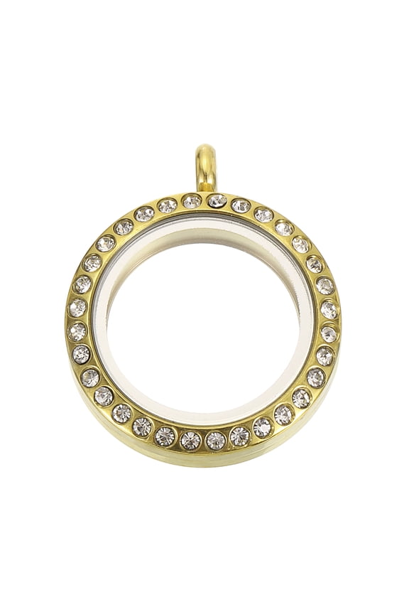 Living Floating Memory Locket, 17.5mm Stainless Steel Round Glass Locket, Gold