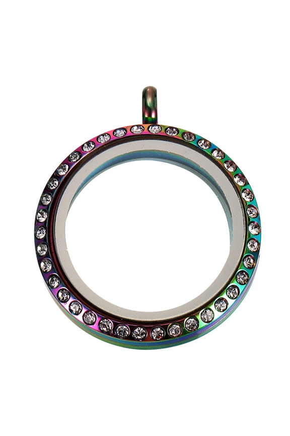 Living Floating Memory Locket, 22mm Stainless Steel Round Glass Locket, Colorful