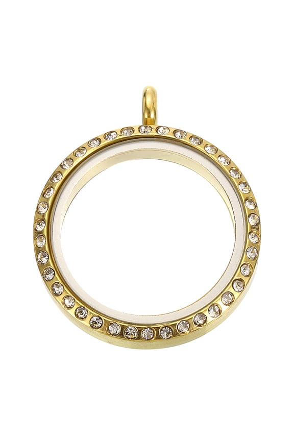 Living Floating Memory Locket, 22mm Stainless Steel Round Glass Locket, Gold