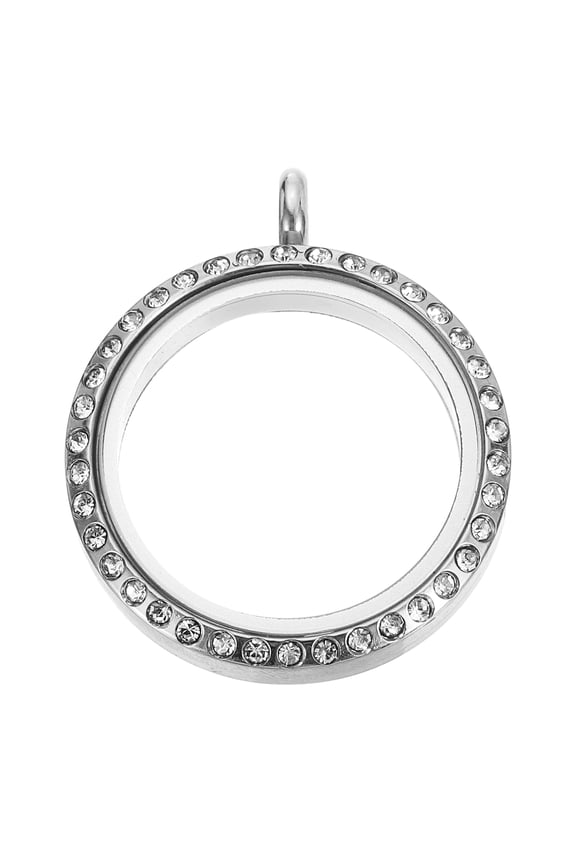 Living Floating Memory Locket, 22mm Stainless Steel Round Glass Locket, Silver