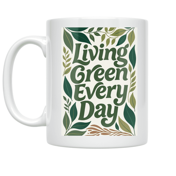 Living Green Every Day Eco-Friendly Design - Sustainable Lifestyle Enthusiast - 11 oz Ceramic Coffee Mug