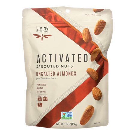 Living Intentions Sprouted Unsalted Almonds 16 oz (Pack Of 4)