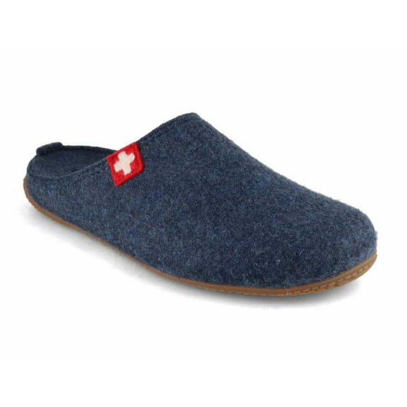 Living Kitzbuehel Men Women Felt Slippers 'Swiss Cross', midnight navy