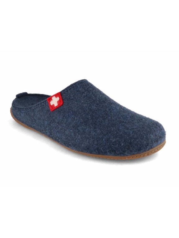 Men Women Felt Slippers 'Swiss Cross', midnight navy