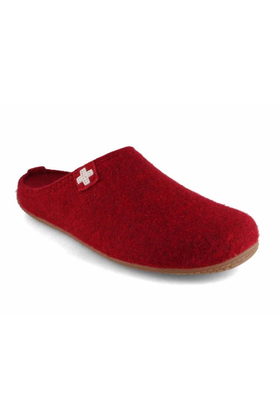 Women Felt Slippers 'Swiss Cross', dark cherry