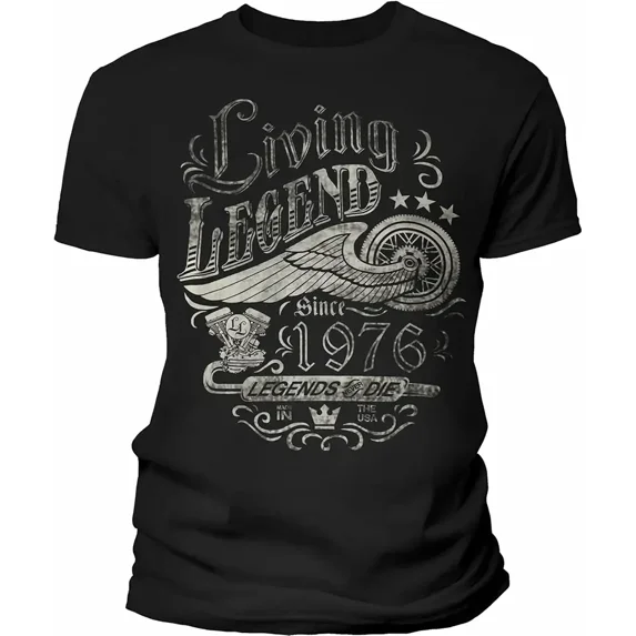 Living Legend 1976 T-Shirt 50th Birthday Gift for Men Vintage Biker Style Distressed Design