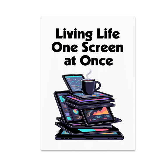 Living Life One Screen at Once - Tech Humor Enthusiast - 13x19 Poster Print