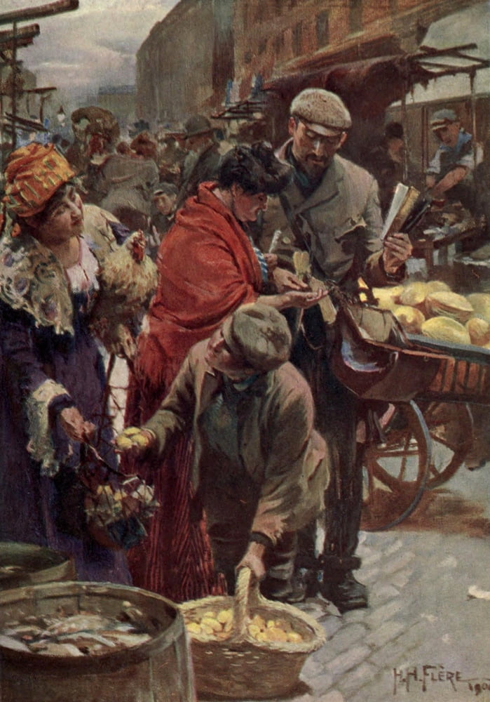 Living London 1902 Alien street merchant Canvas Art - Herbert H Fl???re (18 x 24)