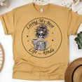 thumbnail image 1 of Living My Best Life Kinda Funny Skeleton Coffee T-Shirt Unisex Tee, Gold, Size M, 1 of 6