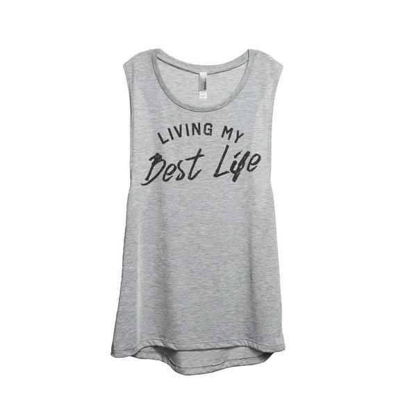 Living My Best Life Women's Fashion Sleeveless Muscle Tank Top Tee Sport Grey Medium