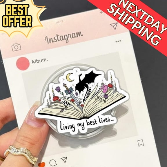 Living My Best Lives Book Magnetic Phone Grip  Fantasy Reader GripTok, Bookish Gift for E-reader & iPhone, Magsafe H8
