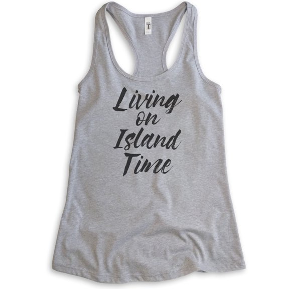 Living On Island Time Tank Top, Ladies Racerback Tank Top, Beach Tank, Vacation Tank, Vacay Tank, Heather Gray, X-Large
