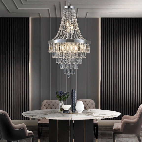 Living Pavilion Chromium color Crystal Chandeliers, Large Contemporary Luxury Ceiling Lighting