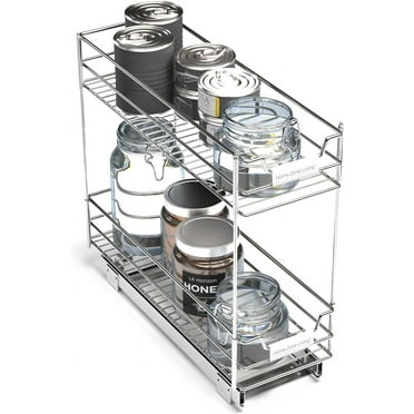 Living Pull Out Kitchen Cabinet Organizer with Two Tiers of Storage, 7” W x 20” D