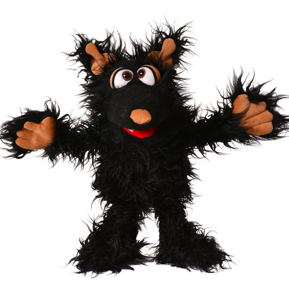 Living Puppets: Grif The Black Dog - 12" Plush Hand Puppet, Handmade, Moving Mouth, Soft Animal Companion Character, Play & Develop Toy, Kids 3+