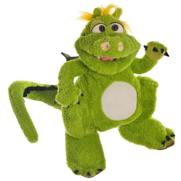 Living Puppets: Toots The Green Dragon - 14" Plush Hand Puppet, Handmade, Moving Mouth, Soft Animal Companion Character, Play & Develop Toy, Kids 3+