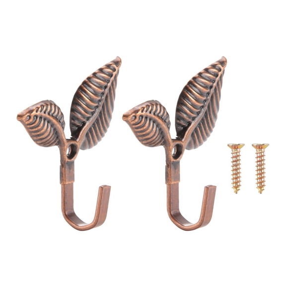 Living Room 2-Pack Iron Leaf Curtain Hooks With Screws, Red Bronze Finish
