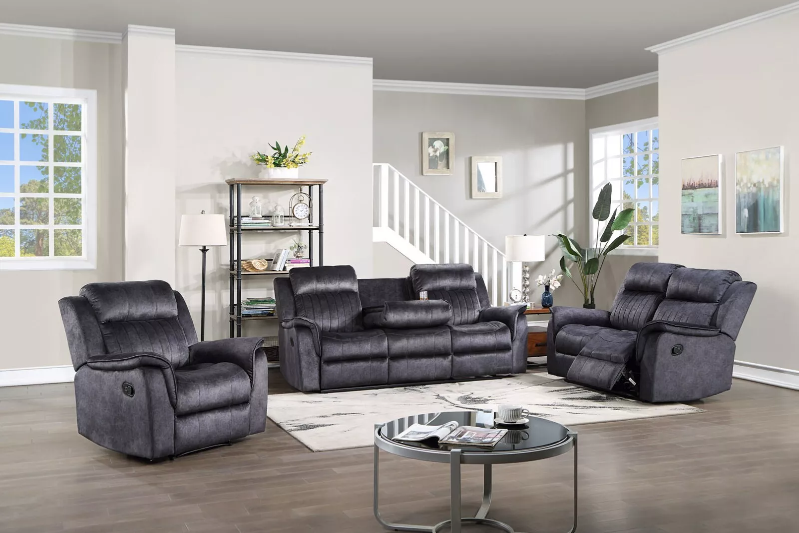 Living Room 3 Piece Manual Reclining Sofa Set with Dropdown Cupholder ...