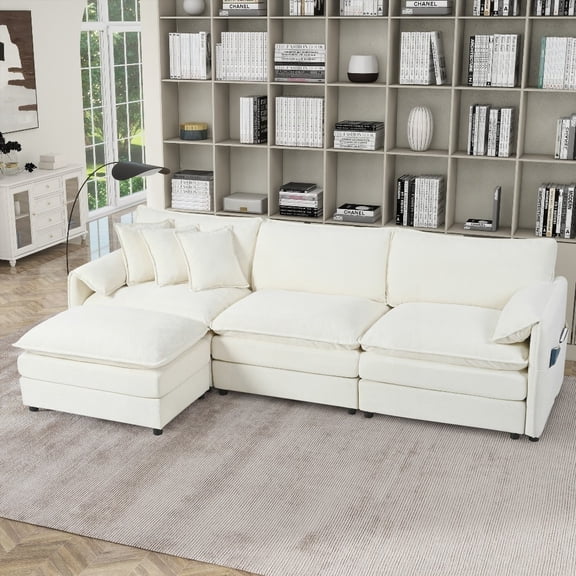 Modern L-Shaped Chenille Sofa with Oversized Deep Seat for Living Room (3-Seater)